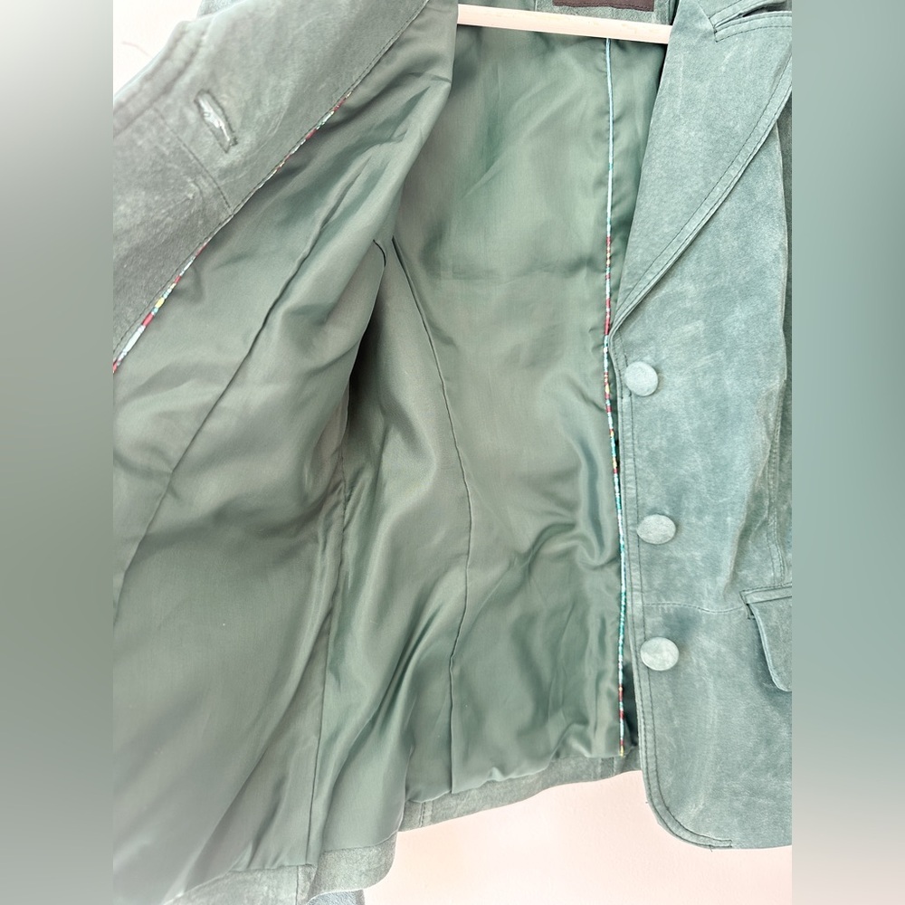 Bernardo - Genuine Leather Suede Jacket - Teal - Fitted - Size 8 - Picture 6 of 11